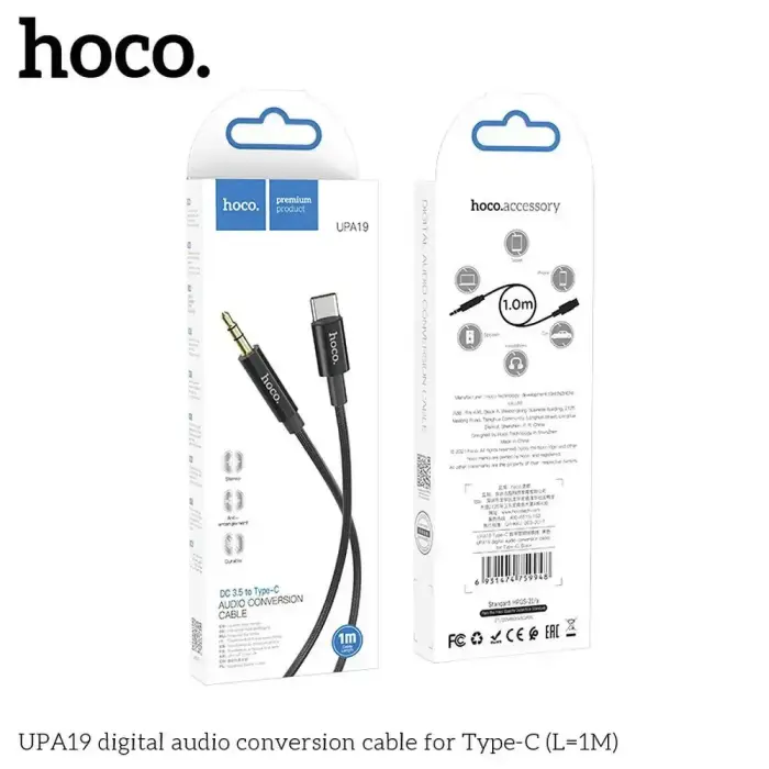 Cable AUX Jack 3,5 mm to USB C Hoco 1 m UPA19 black Photo 4