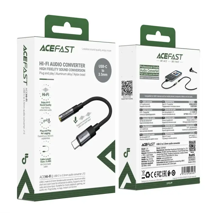 Acefast J12 USB-C to 3.5mm mini jack adapter - black Photo 5