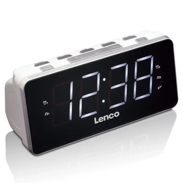 Lenco radio pulkstenis, ar lielu displeju, balts Foto 2