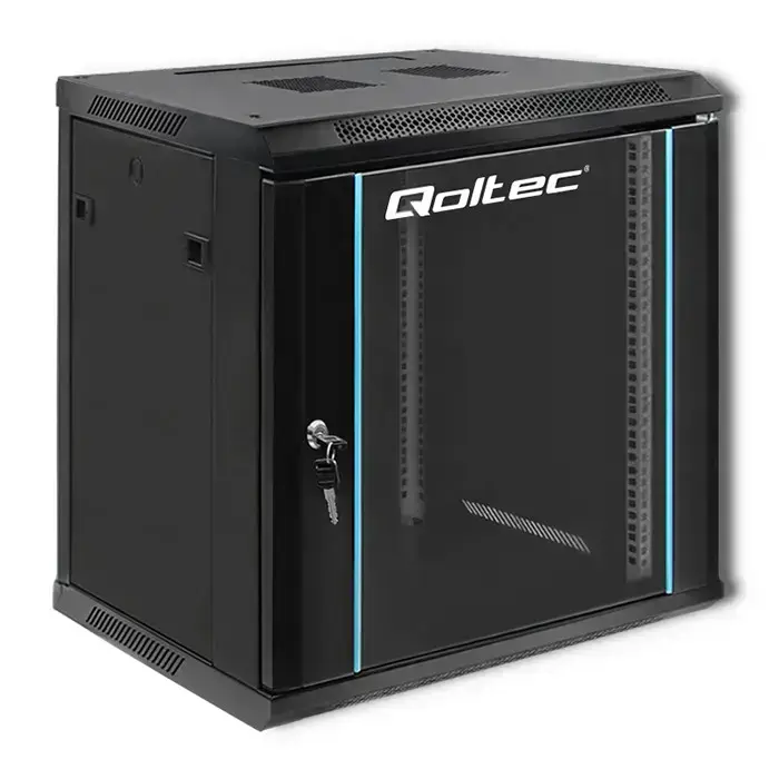 Qoltec RACK Cabinet 19" | 12U | 600 x 635 x 450 | Tempered doors | Hanging | Steel case | Lock | Black Foto 2