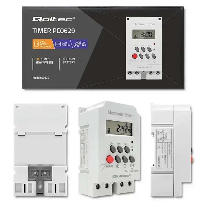 Qoltec Electronic timer PC0629 for DIN rail | LCD Foto 10