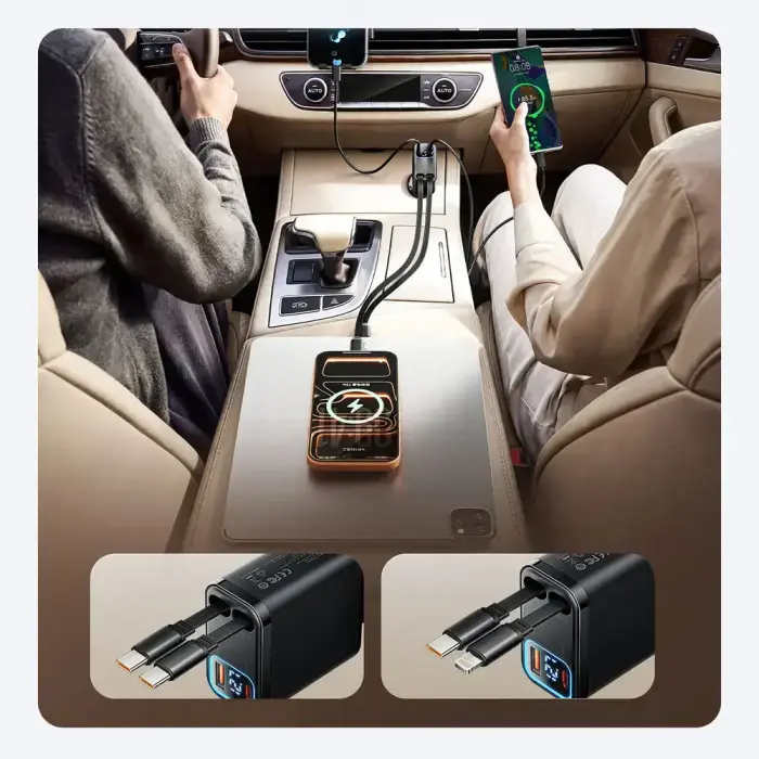 Orico Twin Reach 45W USB-A + USB-C Car Charger with Two Retractable USB-C Cables - Black Foto 8